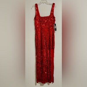 Jump Apparel Long Red Sequin Dress w/Side Slit sz 10 NWT $129